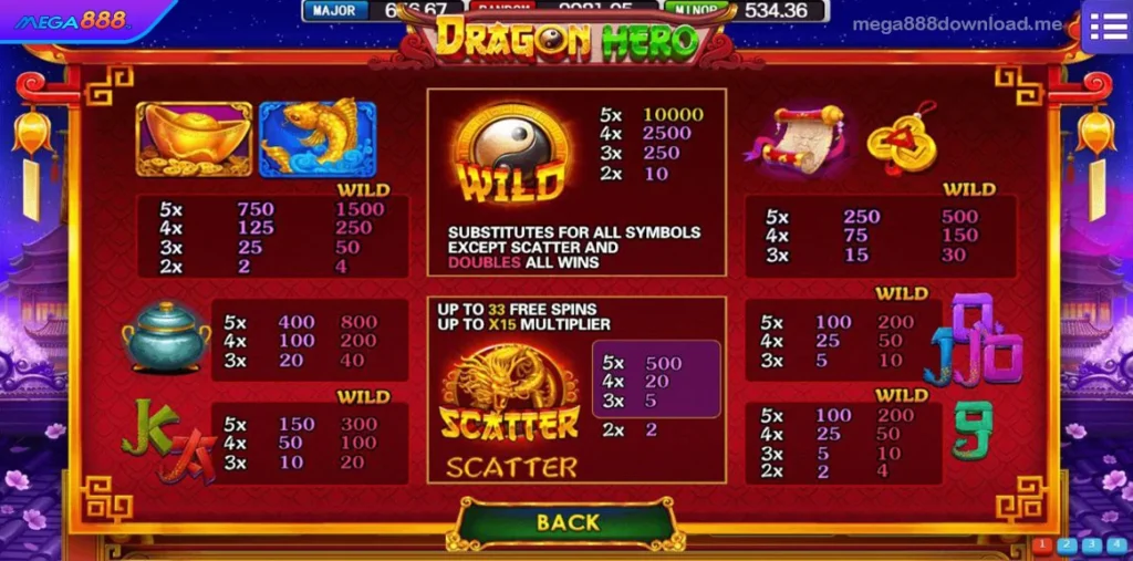Dragon Hero slot symbols